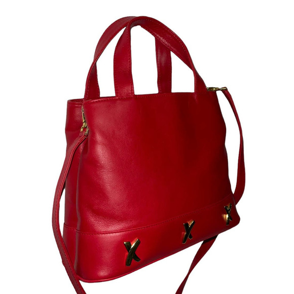 Paloma Picasso Vintage Red Leather Crossbody Bag Top Handle Bag Made in Italy - Picture 5 of 16